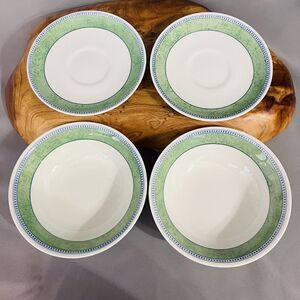 Johnson Brothers Jardiniere Green 2 Coupe Berry Cereal Bowls and 2 Saucer MINT